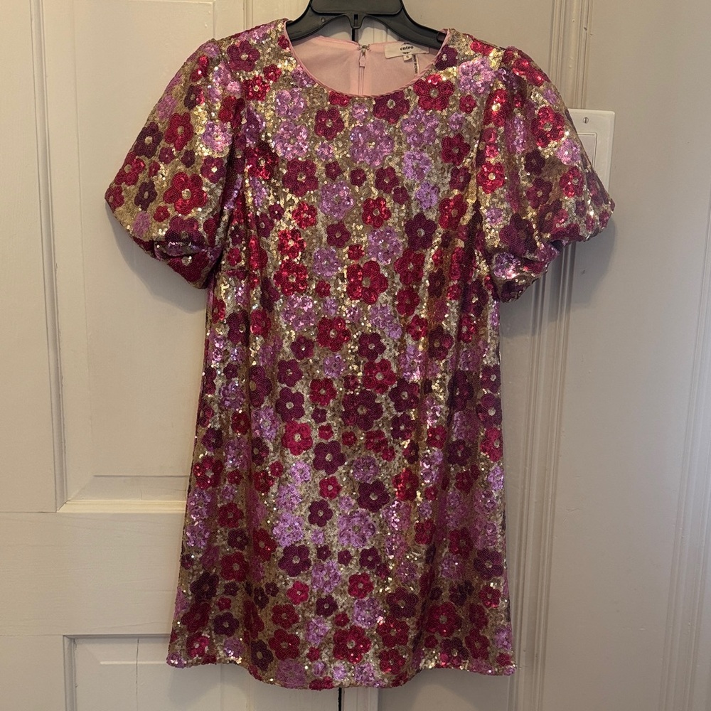 Girls Pink & Gold Floral Sequin Party Dress